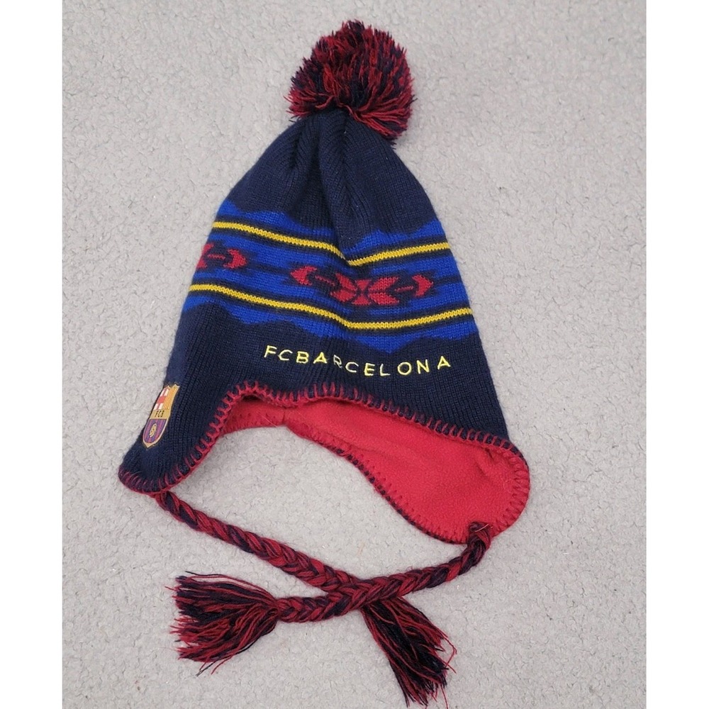 FC Barcelona Hat Soccer FCB Team Beanie Acrylic Tassels Pom Pom Football Futbol